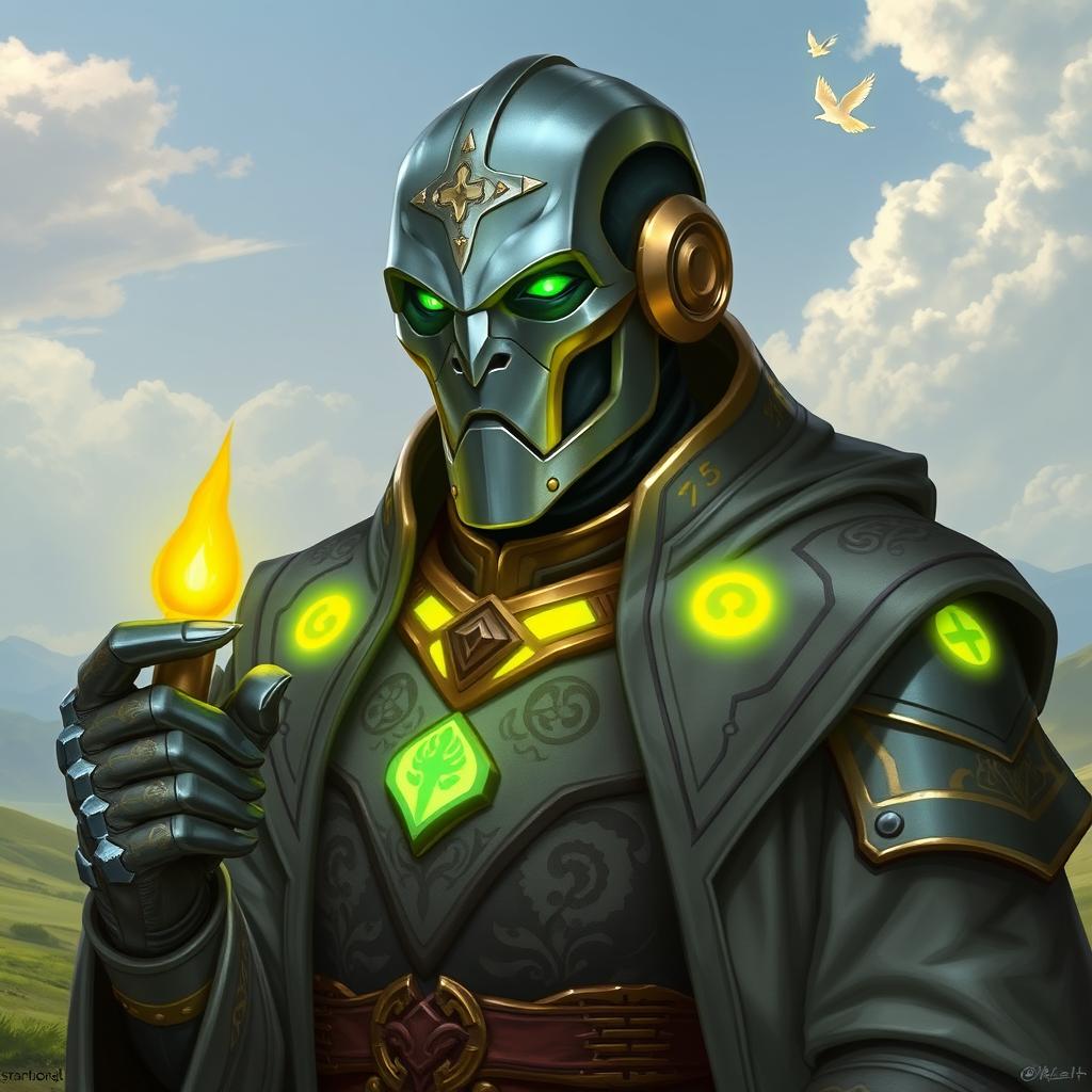 A detailed portrait of a Warforged Envoy Cleric character from Dungeons and Dragons