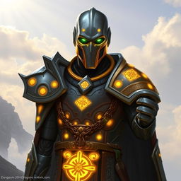 A detailed portrait of a Warforged Envoy Cleric character from Dungeons and Dragons