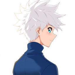 An anime boy character depicted from the back, showcasing spiky white hair inspired by Killua Zoldyck from Hunter x Hunter