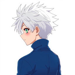 An anime boy character depicted from the back, showcasing spiky white hair inspired by Killua Zoldyck from Hunter x Hunter