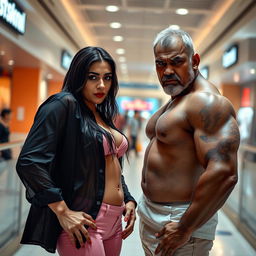 A hot sultry couple photoshoot featuring a 23-year-old shy Arab woman wearing a wet, transparent braless shirt and pink panties