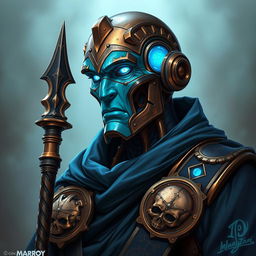 A realistic portrait of an Eberron Warforged Envoy, designed as a Cleric of the Death Domain in Dungeons and Dragons