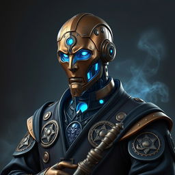 A realistic portrait of an Eberron Warforged Envoy, depicted as a Cleric of the Death Domain from Dungeons and Dragons