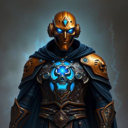 A realistic portrait of an Eberron Warforged Envoy, envisioned as a Cleric of the Death Domain in Dungeons and Dragons