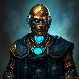 A realistic portrait of an Eberron Warforged Envoy, designed as a Cleric of the Death Domain for Dungeons and Dragons