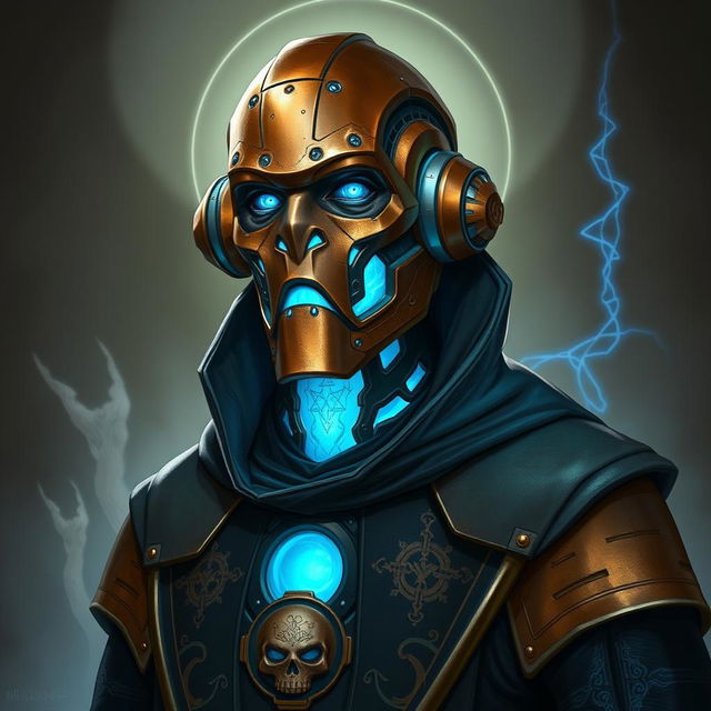 A realistic portrait of an Eberron Warforged Envoy, designed as a Cleric of the Death Domain for Dungeons and Dragons