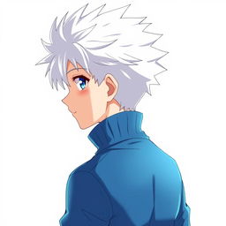 An anime boy character depicted from the back, featuring spiky white hair reminiscent of Killua Zoldyck from Hunter x Hunter