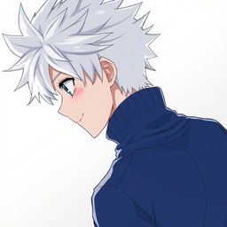 An anime boy character depicted from the back, featuring spiky white hair reminiscent of Killua Zoldyck from Hunter x Hunter