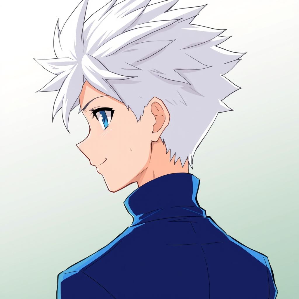 An anime boy character depicted from the back, featuring spiky white hair reminiscent of Killua Zoldyck from Hunter x Hunter