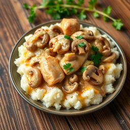 A delicious dish of Chicken Stroganoff, featuring tender pieces of chicken cooked in a creamy mushroom sauce, enriched with onions, garlic, and herbs