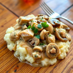 A delicious dish of Chicken Stroganoff, featuring tender pieces of chicken cooked in a creamy mushroom sauce, enriched with onions, garlic, and herbs