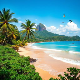 A stunning landscape of Sri Lanka featuring lush greenery, palm trees, and rolling hills