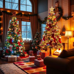 A cozy, beautifully decorated living room with a Christmas theme