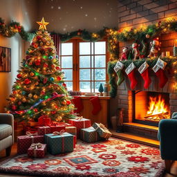 A cozy, beautifully decorated living room with a Christmas theme