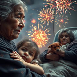 A dramatic and emotional scene featuring an 80-year-old woman in distress, tears streaming down her face