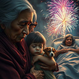 A dramatic and emotional scene featuring an 80-year-old woman in distress, tears streaming down her face