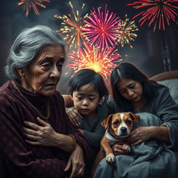 A dramatic and emotional scene featuring an 80-year-old woman in distress, tears streaming down her face