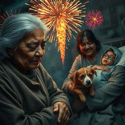 A dramatic and emotional scene featuring an 80-year-old woman in distress, tears streaming down her face