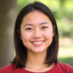 A portrait of a young woman with a soft and approachable expression