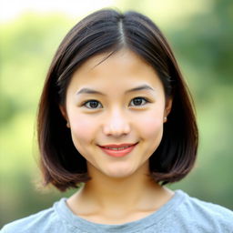 A portrait of a young woman with a soft and approachable expression
