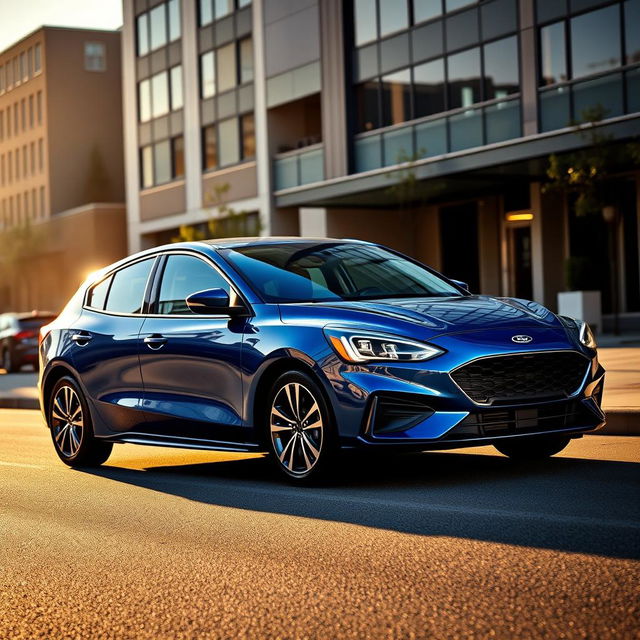 A sleek and modern 2019 Ford Focus Titanium sedan parked on a city street