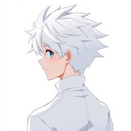 An anime boy character depicted from the back, featuring spiky white hair similar to Killua Zoldyck from Hunter x Hunter