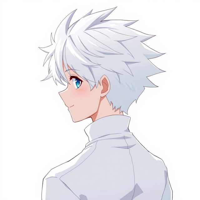 An anime boy character depicted from the back, featuring spiky white hair similar to Killua Zoldyck from Hunter x Hunter