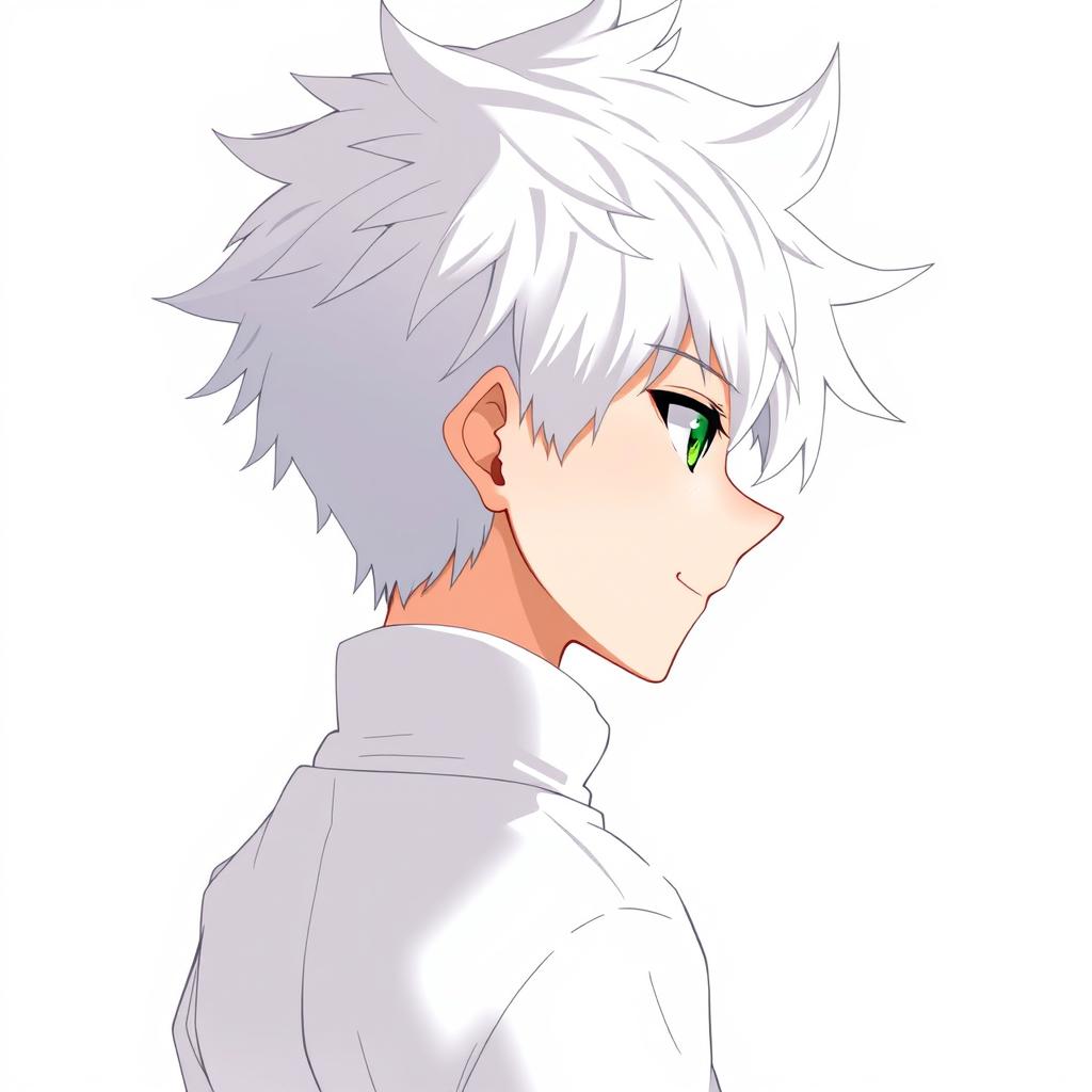 An anime boy character depicted from the back, featuring spiky white hair similar to Killua Zoldyck from Hunter x Hunter