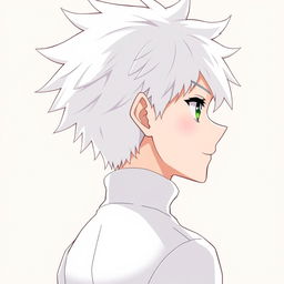 An anime boy character depicted from the back, featuring spiky white hair similar to Killua Zoldyck from Hunter x Hunter