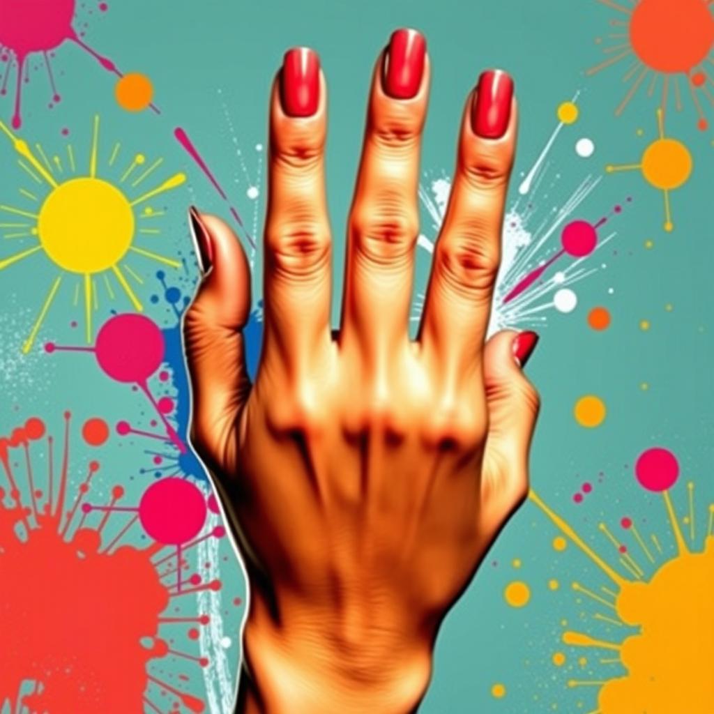 An artistic representation of a hand making a gesture resembling a middle finger, focusing on the intricacies of the fingers and nails with a captivating background
