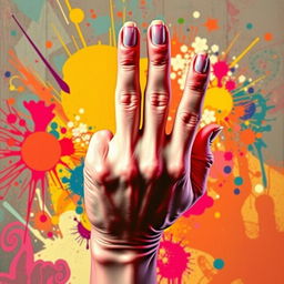 An artistic representation of a hand making a gesture resembling a middle finger, focusing on the intricacies of the fingers and nails with a captivating background