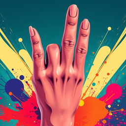 An artistic representation of a hand making a gesture resembling a middle finger, focusing on the intricacies of the fingers and nails with a captivating background