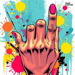 An artistic representation of a hand making a gesture resembling a middle finger, focusing on the intricacies of the fingers and nails with a captivating background