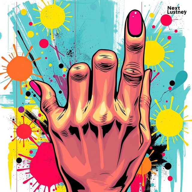 An artistic representation of a hand making a gesture resembling a middle finger, focusing on the intricacies of the fingers and nails with a captivating background