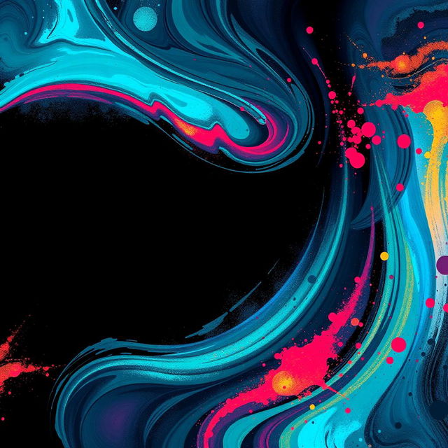 A stunning abstract digital artwork featuring a seamless blend of vibrant colors and textures, highlighting a black area extending from the left side