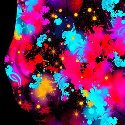 A stunning abstract digital artwork featuring a seamless blend of vibrant colors and textures, highlighting a black area extending from the left side