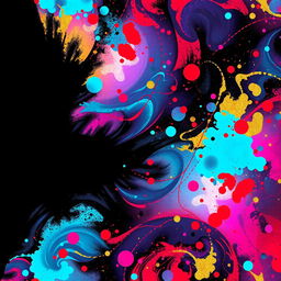 A stunning abstract digital artwork featuring a seamless blend of vibrant colors and textures, highlighting a black area extending from the left side