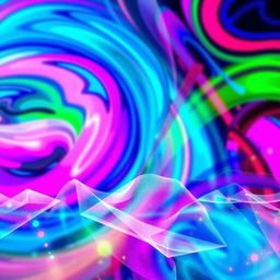 An abstract composition that resembles an AI-generated image, featuring a vibrant blend of colors and intricate geometric shapes