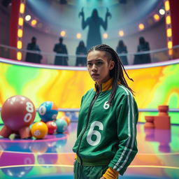 A person dressed as a contestant from a dystopian game show, inspired by 'Squid Game'