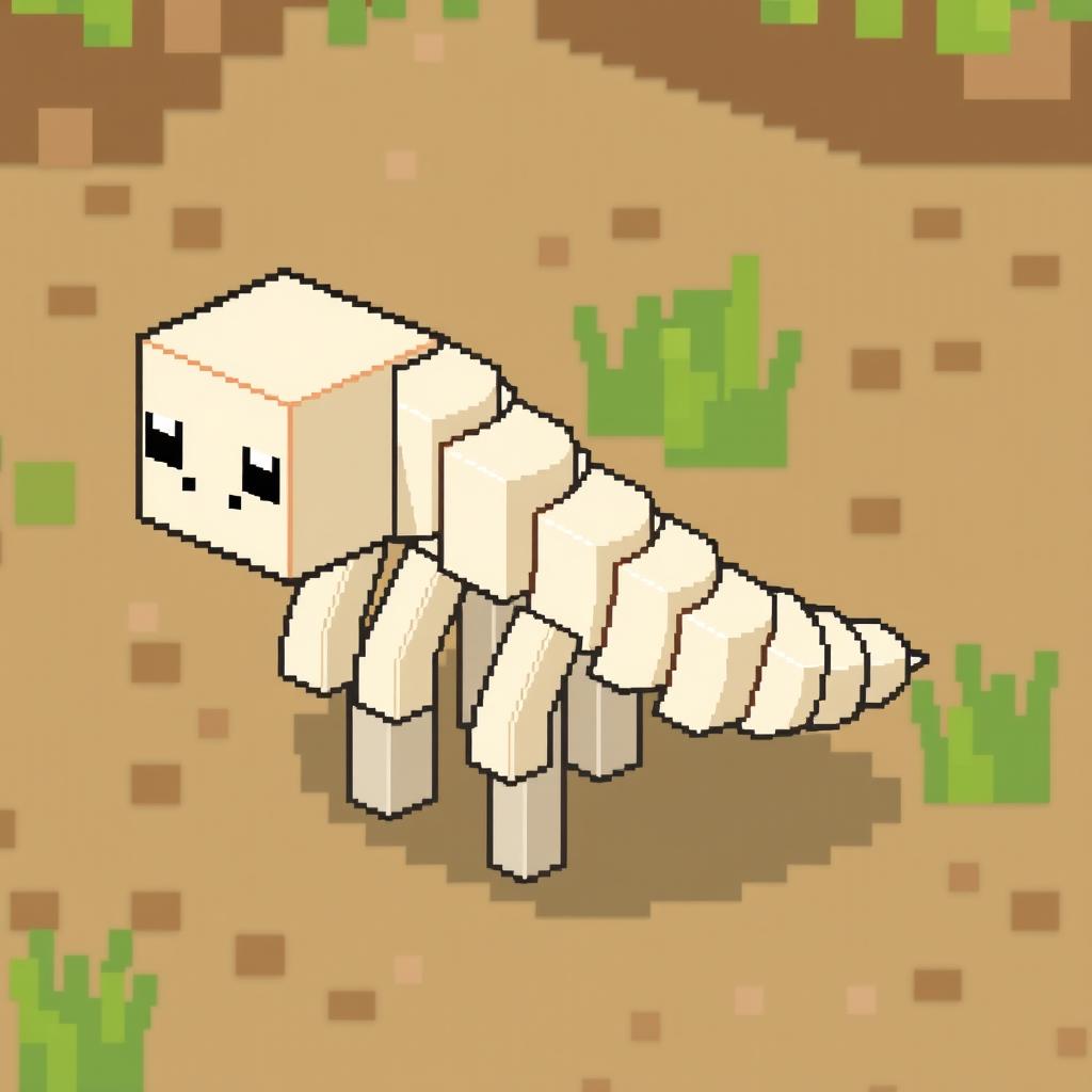 A pixel art representation of a pale larva with legs, styled similarly to graphics seen in Minecraft