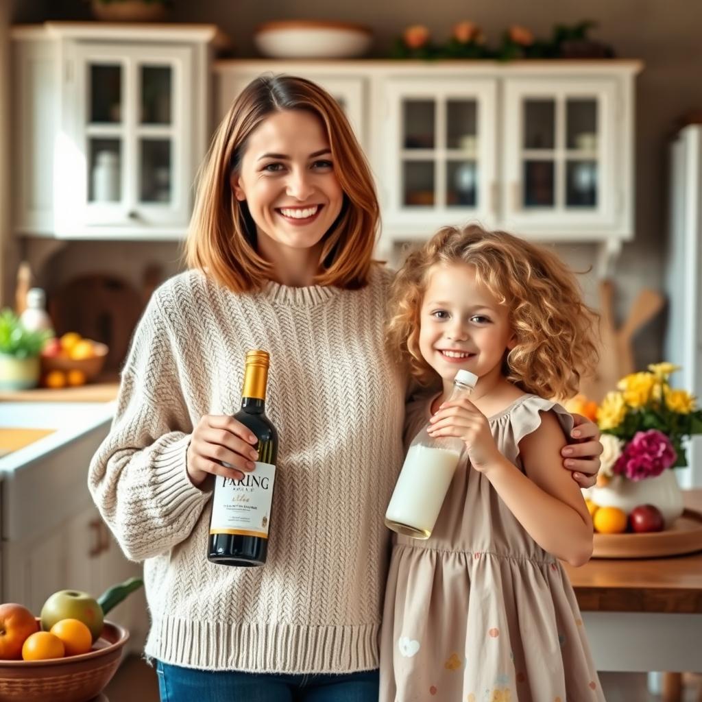 A warm and joyful scene of a mother and daughter standing together, smiling and enjoying each other's company