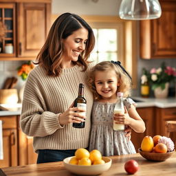A warm and joyful scene of a mother and daughter standing together, smiling and enjoying each other's company