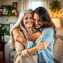 A loving and caring spouse, showcasing a warm embrace, with a bright smile that radiates happiness