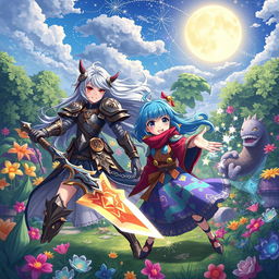 A captivating scene featuring original anime characters in a vibrant, fantastical world