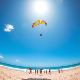 A stunning beach scene with a vast ocean under a bright sun