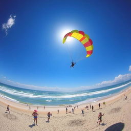 A stunning beach scene with a vast ocean under a bright sun