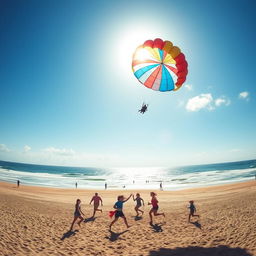 A stunning beach scene with a vast ocean under a bright sun