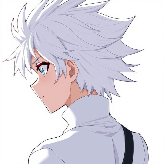 An anime boy character depicted from the back, featuring spiky white hair similar to Killua Zoldyck from Hunter x Hunter