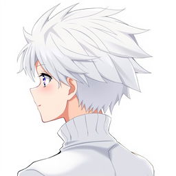 An anime boy character depicted from the back, featuring spiky white hair similar to Killua Zoldyck from Hunter x Hunter