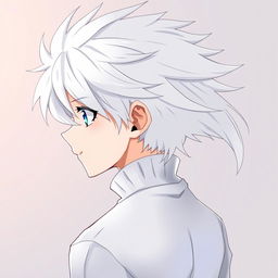 An anime boy character depicted from the back, featuring spiky white hair similar to Killua Zoldyck from Hunter x Hunter
